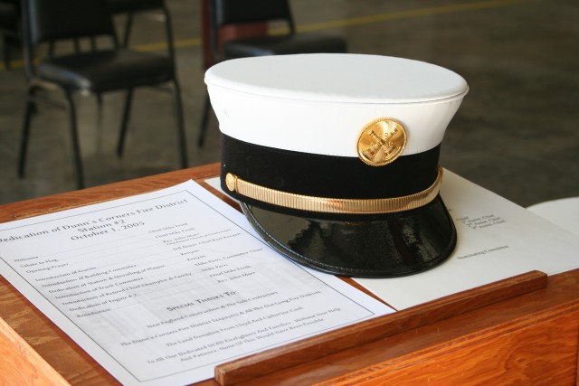 Chief Frink's hat rests on the podium with the open house agenda 10/01/05.